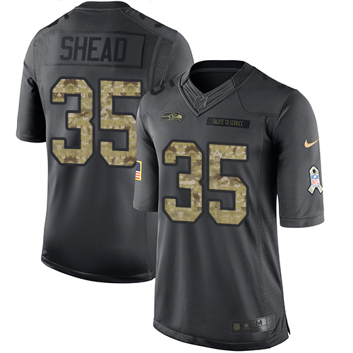 Men's Limited DeShawn Shead Nike Jersey Black - #35 2016 Salute to Service NFL Seattle Seahawks